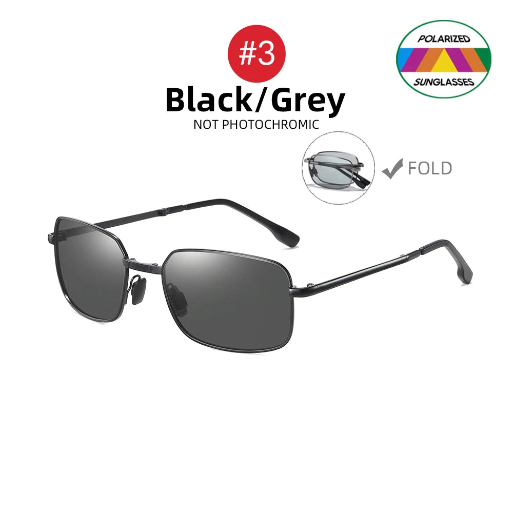 Men Folding Photochromic Sunglasses with Polarized Lens Rectangle Metal Summer Male Shades 2025 Trending Products