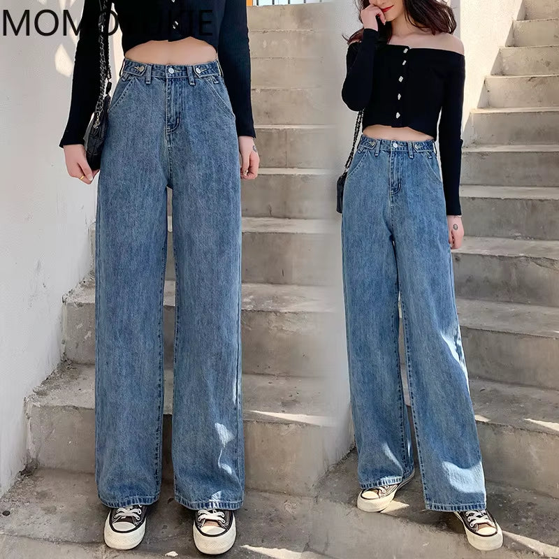 Streetwear High Waist Women'S Fashion Jeans Woman Girls Women Wide Leg Pants Trousers Female Trousers Denim Bagge Mom Jeans