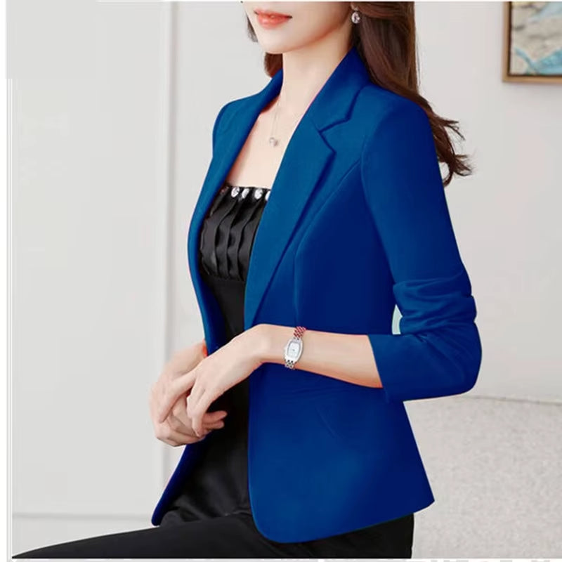 Women Office Work Wear Suit Blazer 2025 Spring Autumn Solid Casual Single Button Coat Short Long Sleeve Female Jackets Blazers