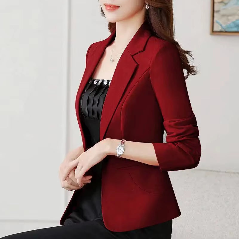 Women Office Work Wear Suit Blazer 2025 Spring Autumn Solid Casual Single Button Coat Short Long Sleeve Female Jackets Blazers