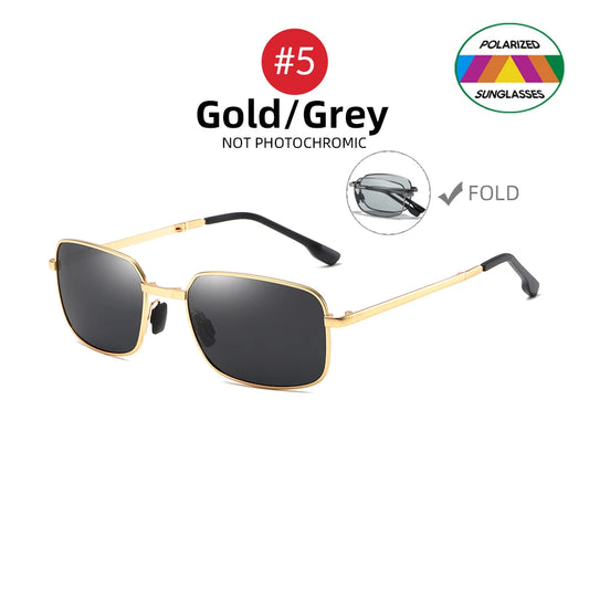 Men Folding Photochromic Sunglasses with Polarized Lens Rectangle Metal Summer Male Shades 2025 Trending Products