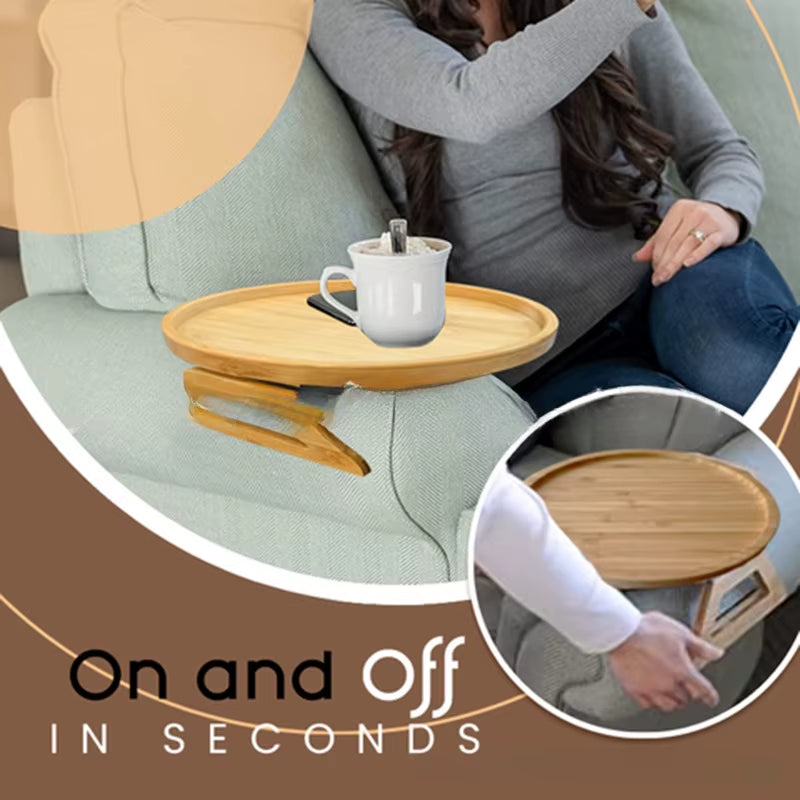 Natural Pine Wood Sofa Side Tables round Portable and Foldable Sofa Armrest Clip-On Tray Waterproof Sofa Couch Arm Rest Organize