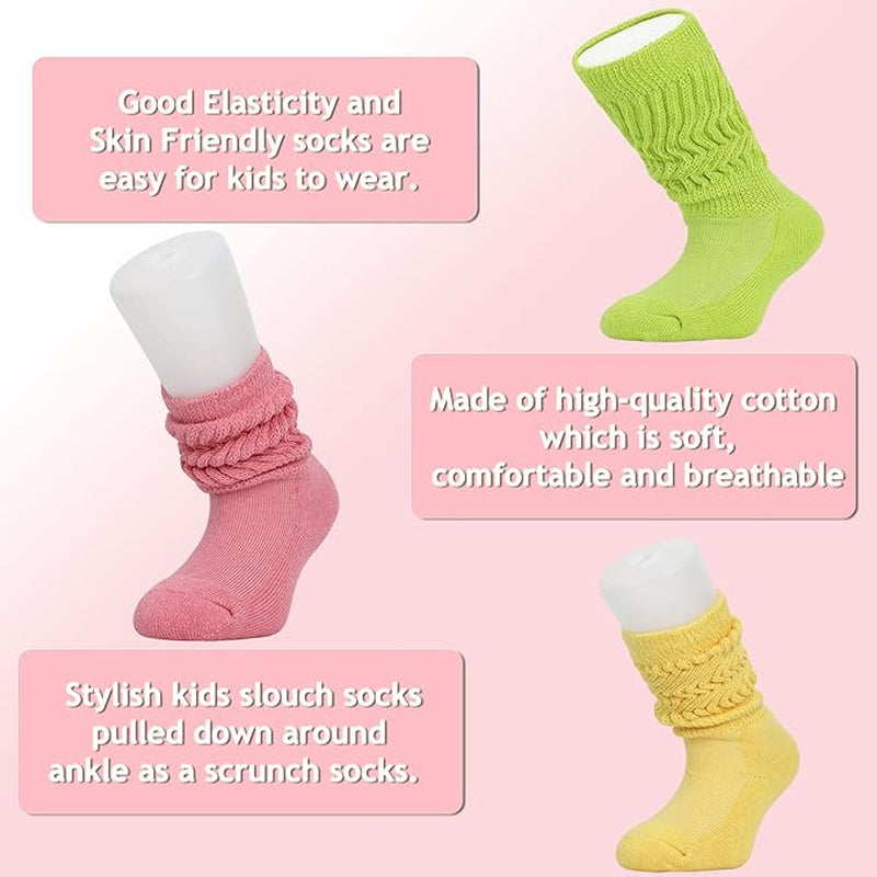 Kids Cotton Knee High Slouch Socks, 3 Pairs, Ages 3-15, Elastic & Breathable