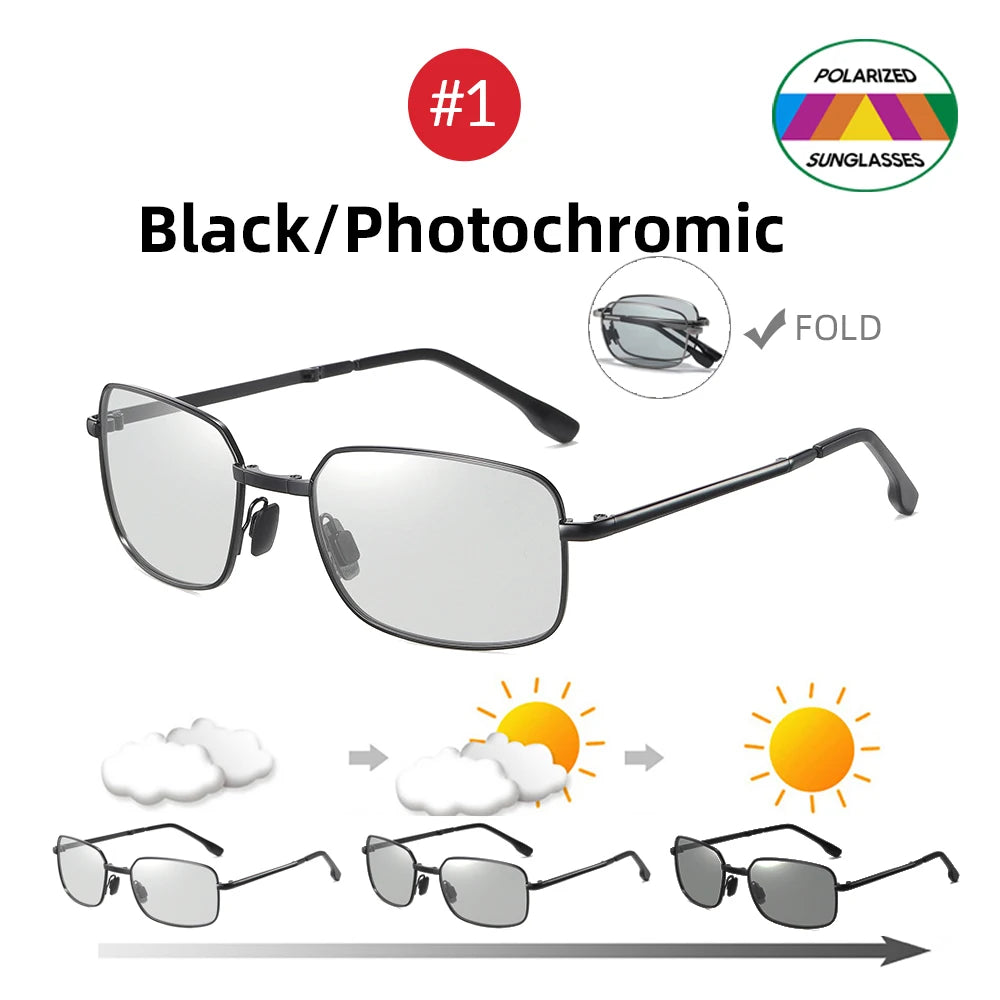 Men Folding Photochromic Sunglasses with Polarized Lens Rectangle Metal Summer Male Shades 2025 Trending Products