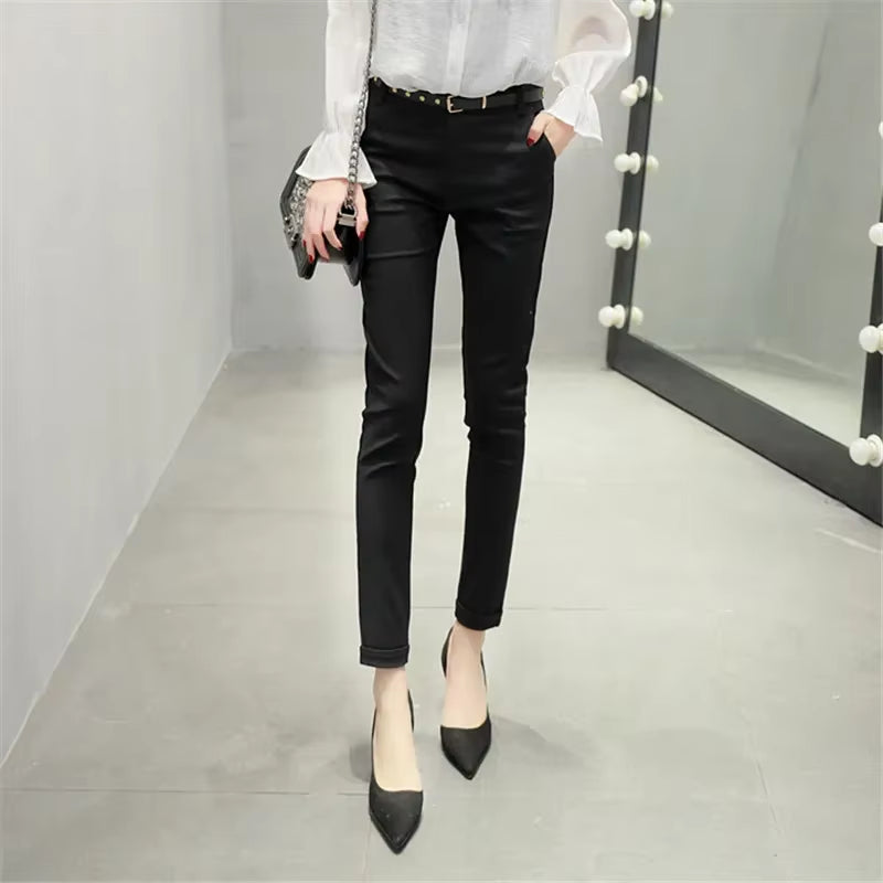 Office Suit Pencil Pants Women Oversize 4Xl Classic Pantalones High Waist Slim Stretch Cotton Trousers Ankle Elegant Spodnie New