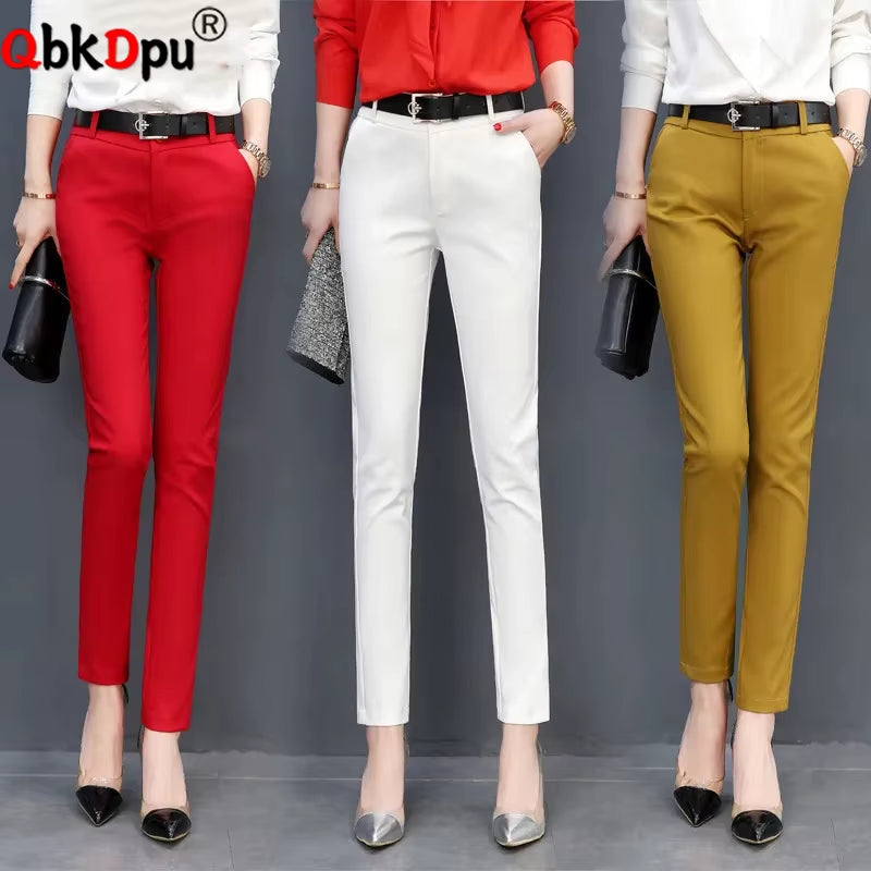 Office Suit Pencil Pants Women Oversize 4Xl Classic Pantalones High Waist Slim Stretch Cotton Trousers Ankle Elegant Spodnie New