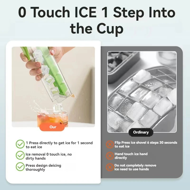 One-Handed Pressing Ice Cube Tray Easy Demould Ice Maker with Handle Single Hand Press Ice Cube Mold for Whiskey Cocktail Drink