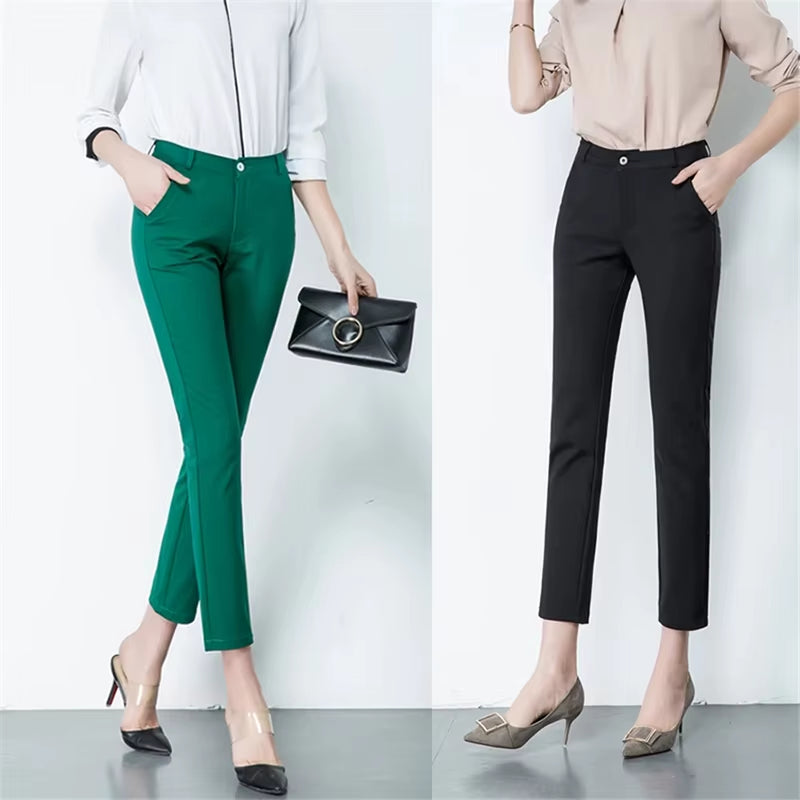 Office Suit Pencil Pants Women Oversize 4Xl Classic Pantalones High Waist Slim Stretch Cotton Trousers Ankle Elegant Spodnie New