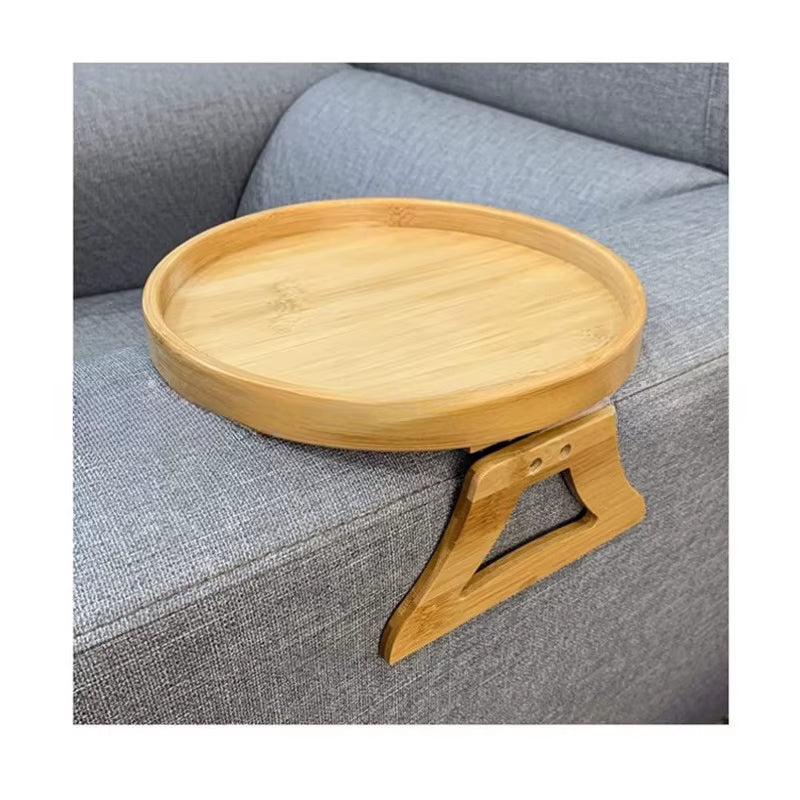 Natural Pine Wood Sofa Side Tables round Portable and Foldable Sofa Armrest Clip-On Tray Waterproof Sofa Couch Arm Rest Organize