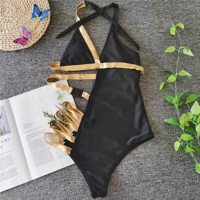 2025 New Sexy Black Asymmetrical Women Swimwear One Piece Swimsuit Female Bather Bathing Suit Swim Wear Backless Monokini Lady