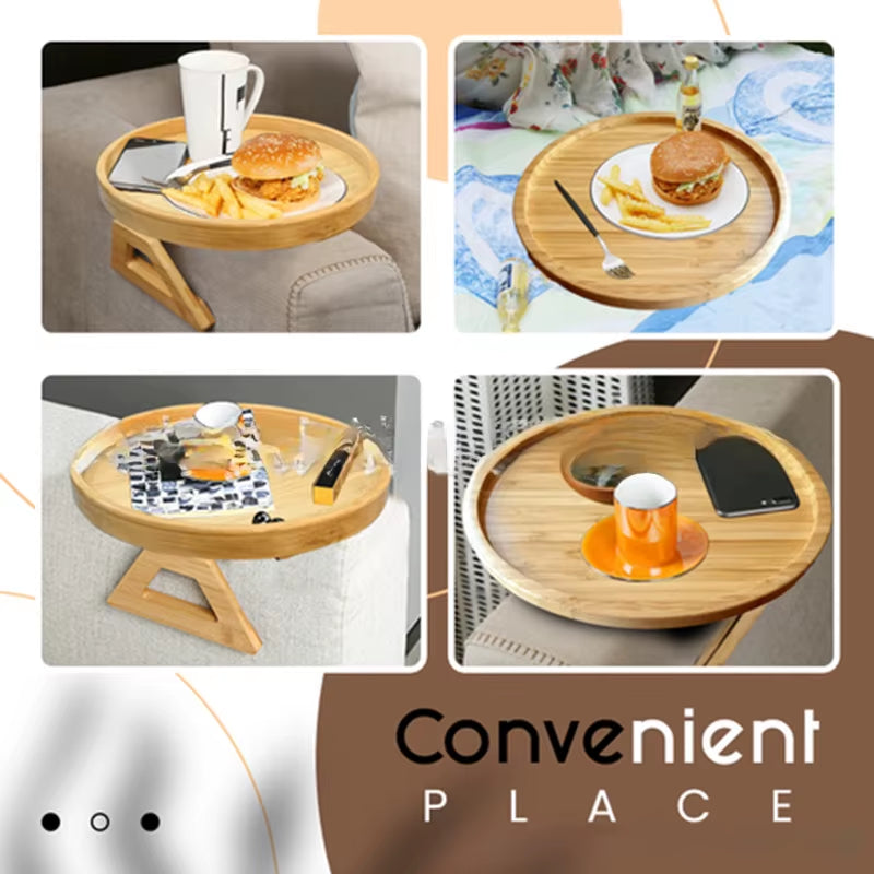 Natural Pine Wood Sofa Side Tables round Portable and Foldable Sofa Armrest Clip-On Tray Waterproof Sofa Couch Arm Rest Organize