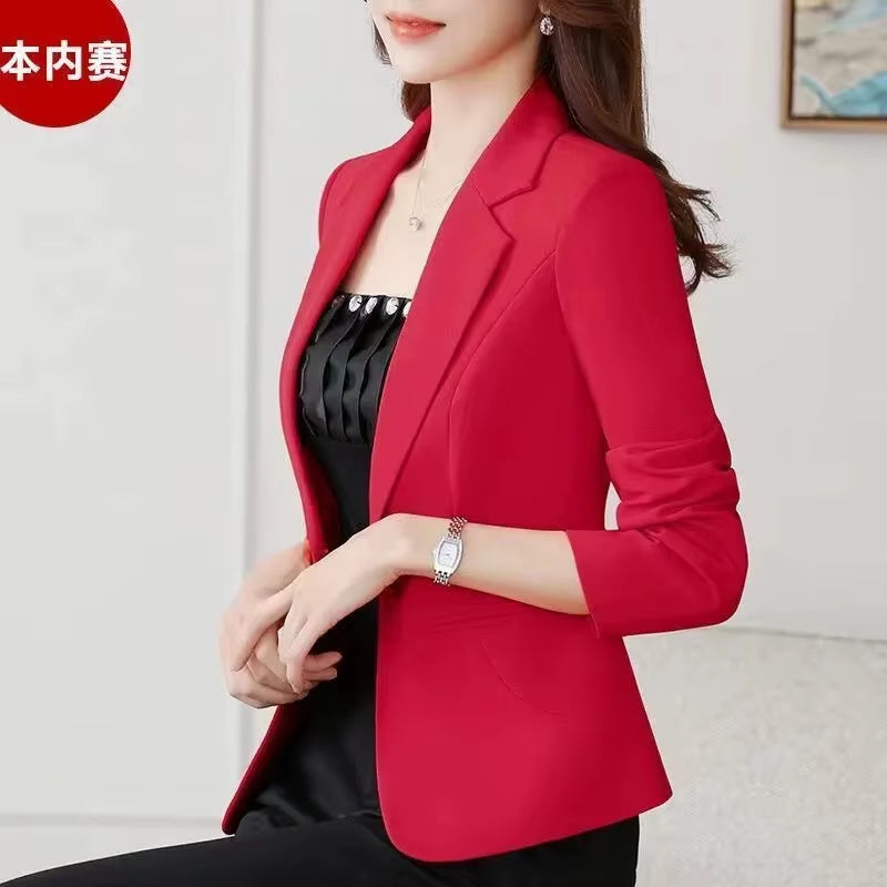 Women Office Work Wear Suit Blazer 2025 Spring Autumn Solid Casual Single Button Coat Short Long Sleeve Female Jackets Blazers