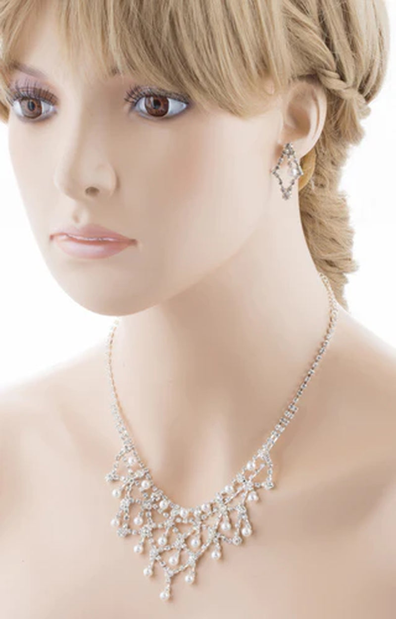 Bridal Wedding Jewelry Set Crystal Rhinestone Pearl WT