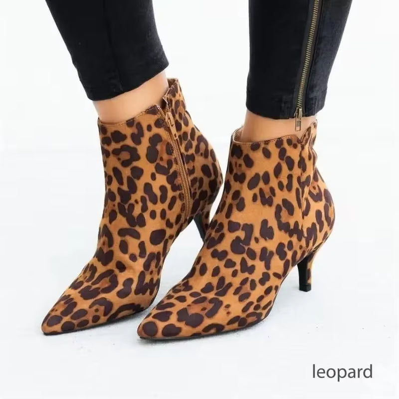 NEW Women'S Ankle Boots Leopard Women Pointed Toe Ladies Chunky High Heel Female Shoes Woman Footwear plus Size 35-43 Snake Rtg5