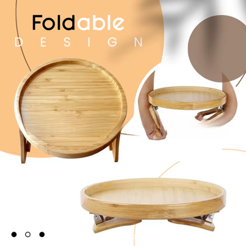 Natural Pine Wood Sofa Side Tables round Portable and Foldable Sofa Armrest Clip-On Tray Waterproof Sofa Couch Arm Rest Organize