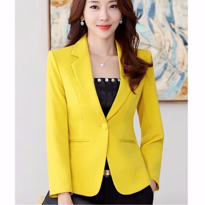 Women Office Work Wear Suit Blazer 2025 Spring Autumn Solid Casual Single Button Coat Short Long Sleeve Female Jackets Blazers