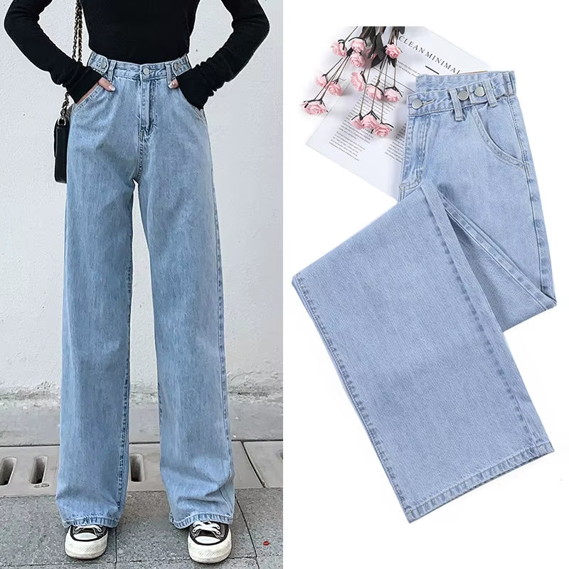 Streetwear High Waist Women'S Fashion Jeans Woman Girls Women Wide Leg Pants Trousers Female Trousers Denim Bagge Mom Jeans