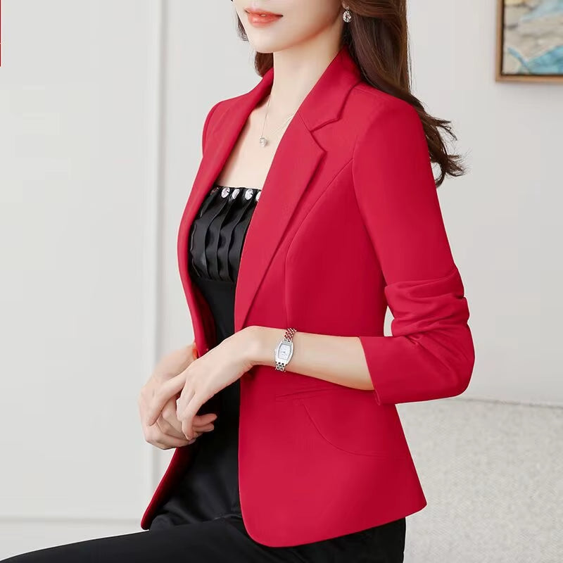 Women Office Work Wear Suit Blazer 2025 Spring Autumn Solid Casual Single Button Coat Short Long Sleeve Female Jackets Blazers