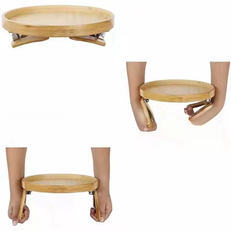 Natural Pine Wood Sofa Side Tables round Portable and Foldable Sofa Armrest Clip-On Tray Waterproof Sofa Couch Arm Rest Organize