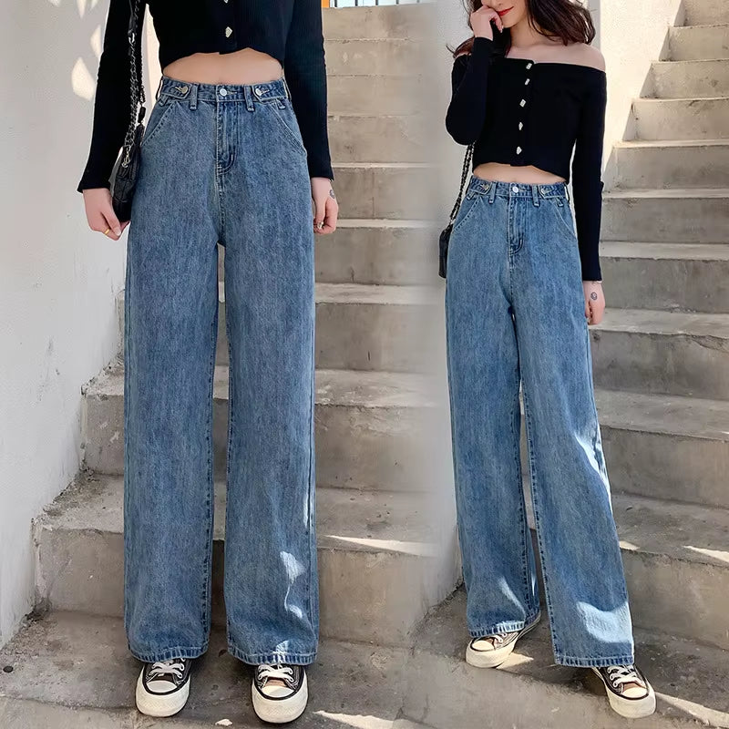 Streetwear High Waist Women'S Fashion Jeans Woman Girls Women Wide Leg Pants Trousers Female Trousers Denim Bagge Mom Jeans