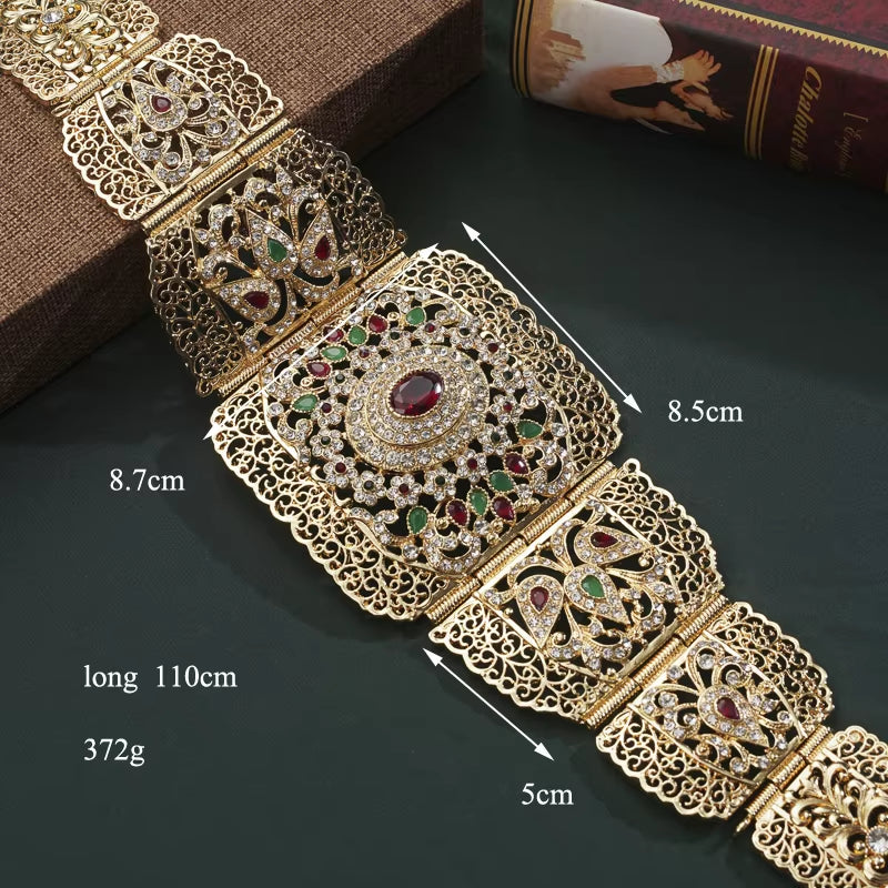 Gold Plated Waist Chain for Women, Arab Fashion Belt, Moroccan Bridal Jewelry, Luxury Bride Chain, Rhinestone Robe Belt,